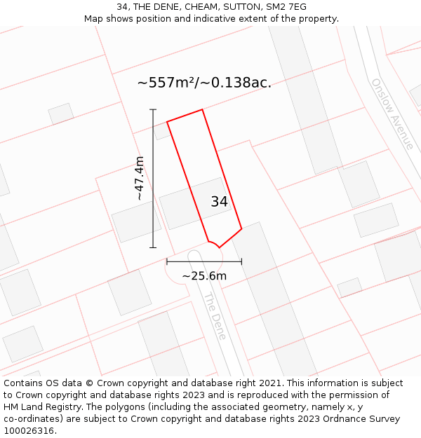 34, THE DENE, CHEAM, SUTTON, SM2 7EG: Plot and title map