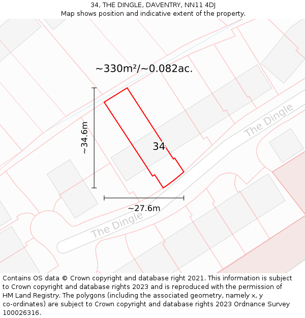 34, THE DINGLE, DAVENTRY, NN11 4DJ: Plot and title map