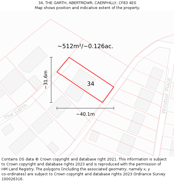 34, THE GARTH, ABERTRIDWR, CAERPHILLY, CF83 4ES: Plot and title map