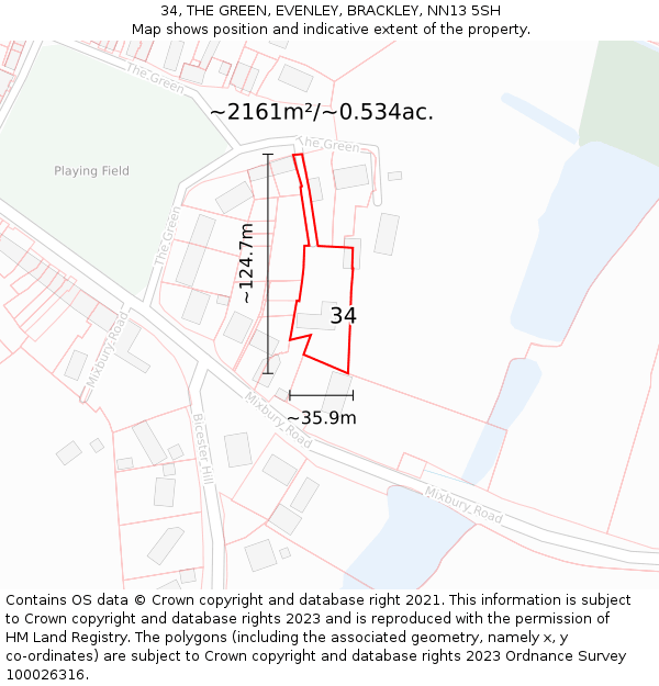 34, THE GREEN, EVENLEY, BRACKLEY, NN13 5SH: Plot and title map