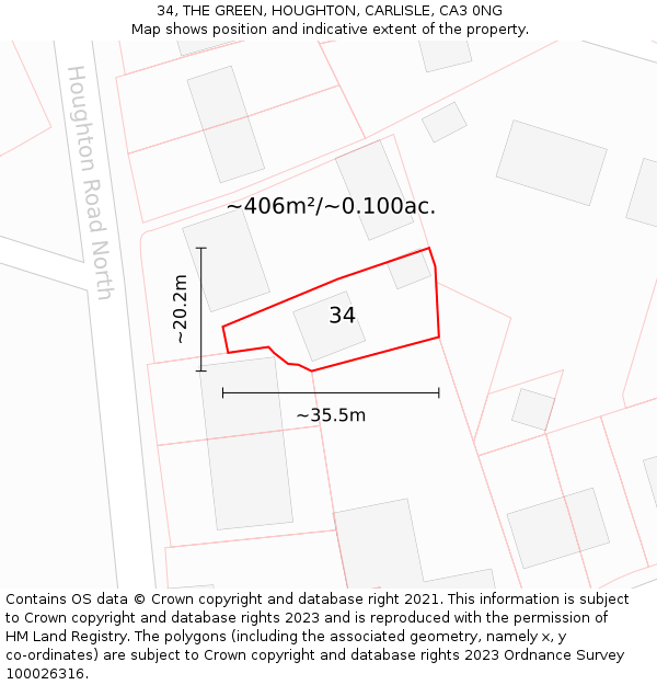 34, THE GREEN, HOUGHTON, CARLISLE, CA3 0NG: Plot and title map