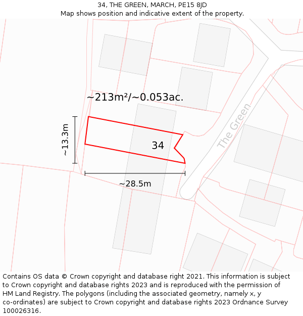 34, THE GREEN, MARCH, PE15 8JD: Plot and title map