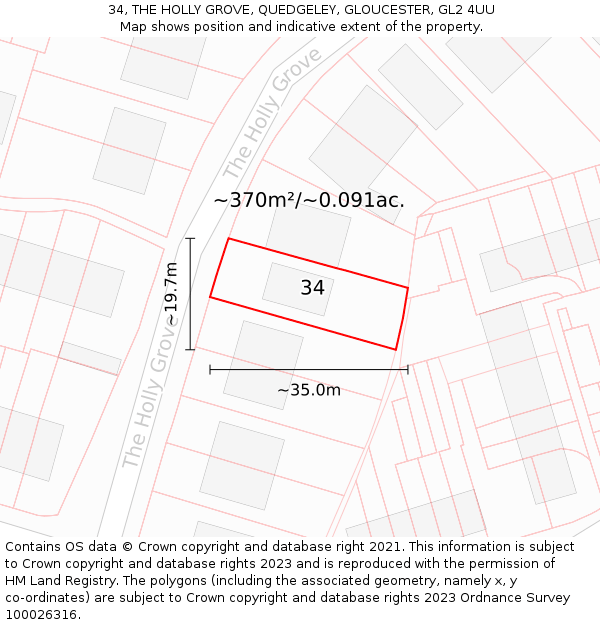 34, THE HOLLY GROVE, QUEDGELEY, GLOUCESTER, GL2 4UU: Plot and title map