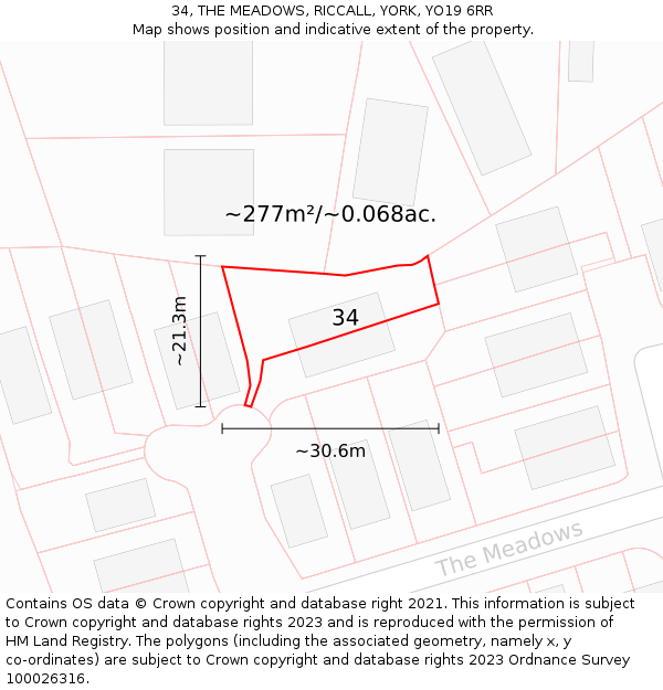 34, THE MEADOWS, RICCALL, YORK, YO19 6RR: Plot and title map