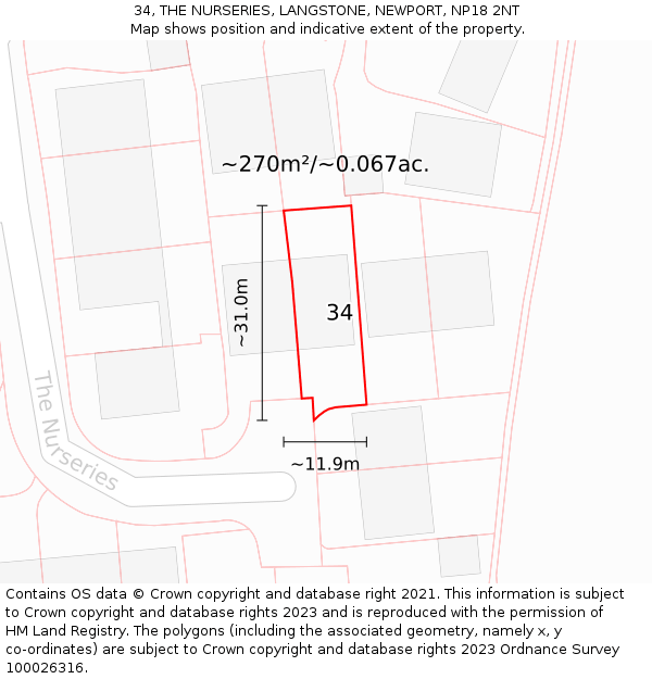 34, THE NURSERIES, LANGSTONE, NEWPORT, NP18 2NT: Plot and title map