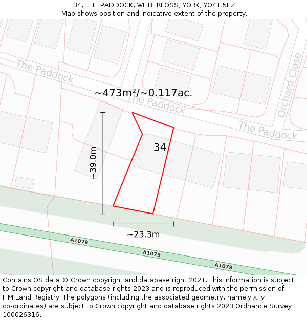 34, THE PADDOCK, WILBERFOSS, YORK, YO41 5LZ: Plot and title map