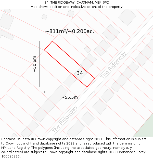 34, THE RIDGEWAY, CHATHAM, ME4 6PD: Plot and title map