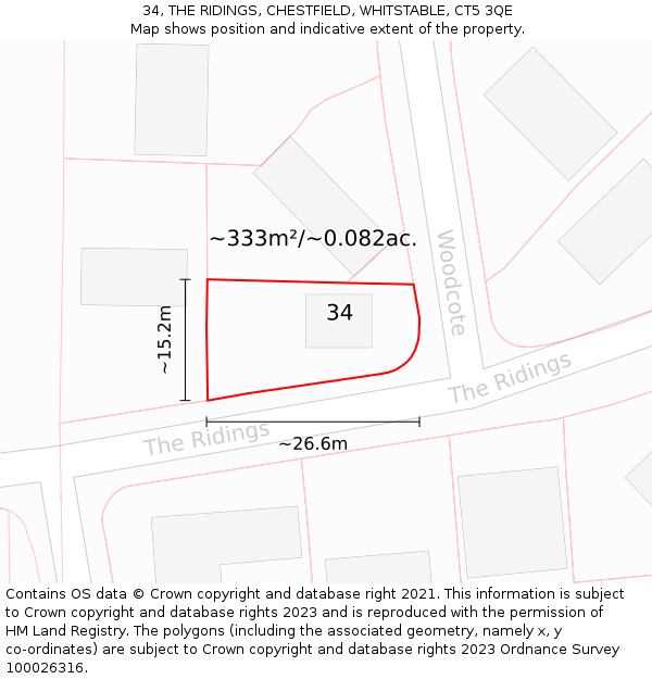 34, THE RIDINGS, CHESTFIELD, WHITSTABLE, CT5 3QE: Plot and title map