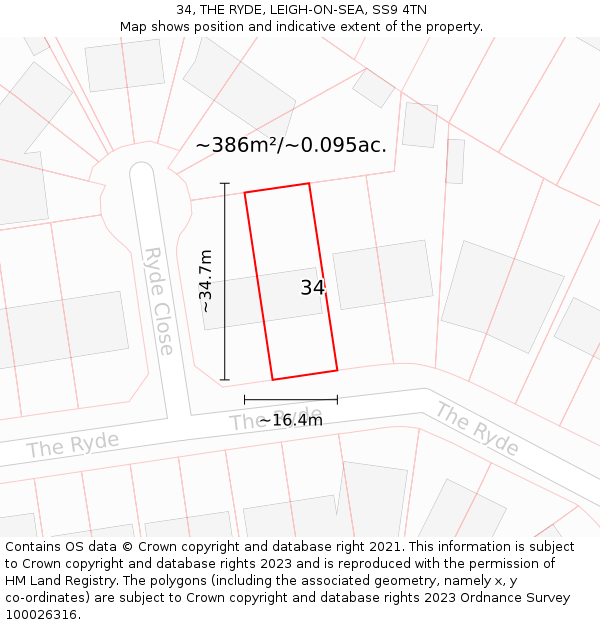 34, THE RYDE, LEIGH-ON-SEA, SS9 4TN: Plot and title map
