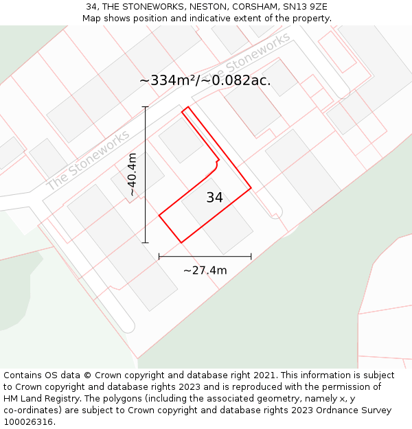 34, THE STONEWORKS, NESTON, CORSHAM, SN13 9ZE: Plot and title map