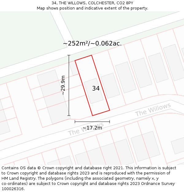 34, THE WILLOWS, COLCHESTER, CO2 8PY: Plot and title map