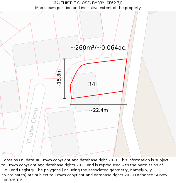 34, THISTLE CLOSE, BARRY, CF62 7JP: Plot and title map