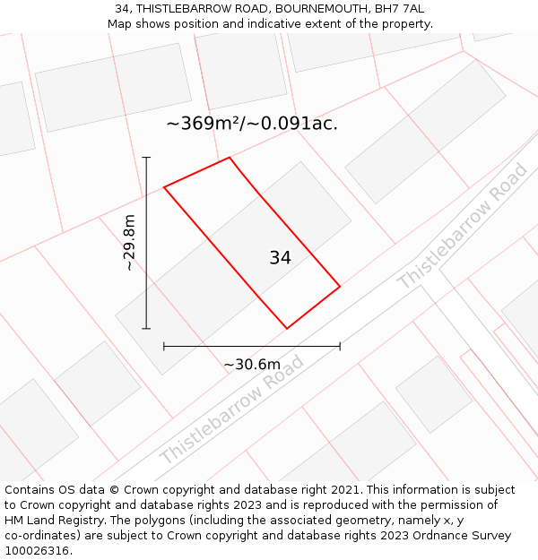 34, THISTLEBARROW ROAD, BOURNEMOUTH, BH7 7AL: Plot and title map