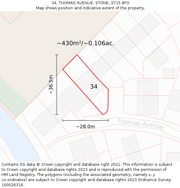 34, THOMAS AVENUE, STONE, ST15 8FG: Plot and title map