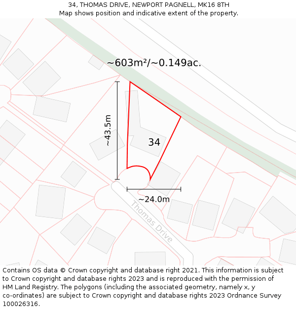 34, THOMAS DRIVE, NEWPORT PAGNELL, MK16 8TH: Plot and title map