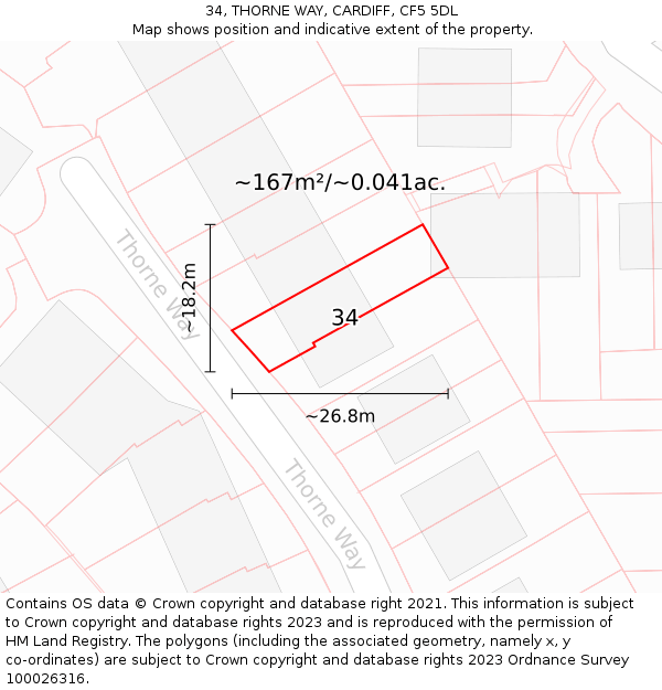 34, THORNE WAY, CARDIFF, CF5 5DL: Plot and title map