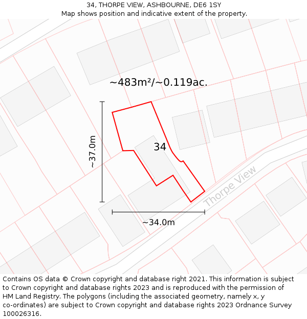 34, THORPE VIEW, ASHBOURNE, DE6 1SY: Plot and title map