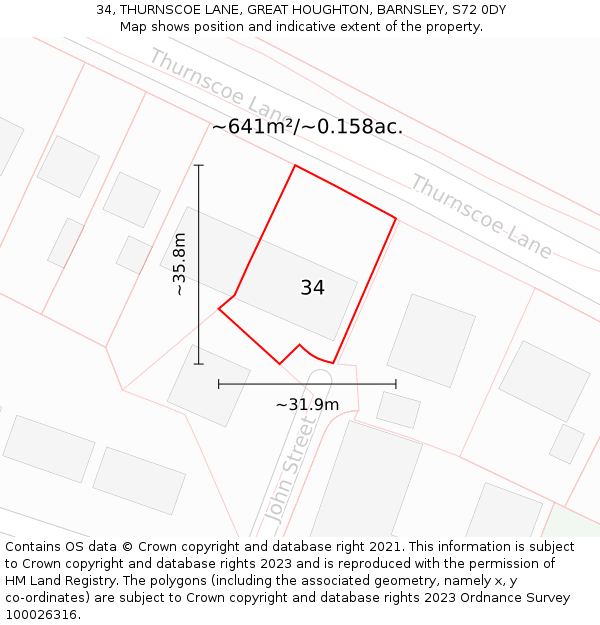34, THURNSCOE LANE, GREAT HOUGHTON, BARNSLEY, S72 0DY: Plot and title map