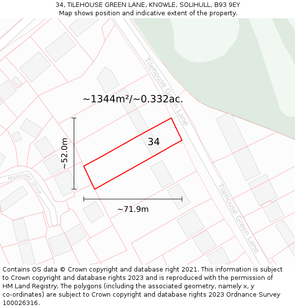34, TILEHOUSE GREEN LANE, KNOWLE, SOLIHULL, B93 9EY: Plot and title map