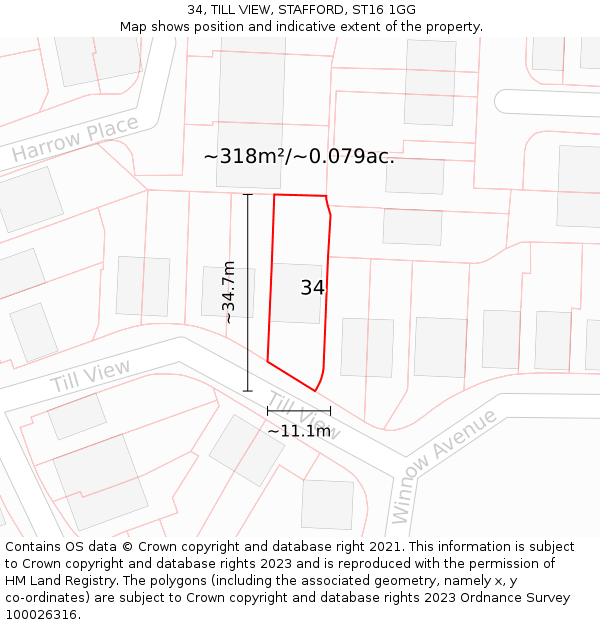 34, TILL VIEW, STAFFORD, ST16 1GG: Plot and title map