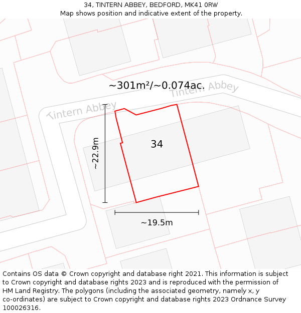 34, TINTERN ABBEY, BEDFORD, MK41 0RW: Plot and title map