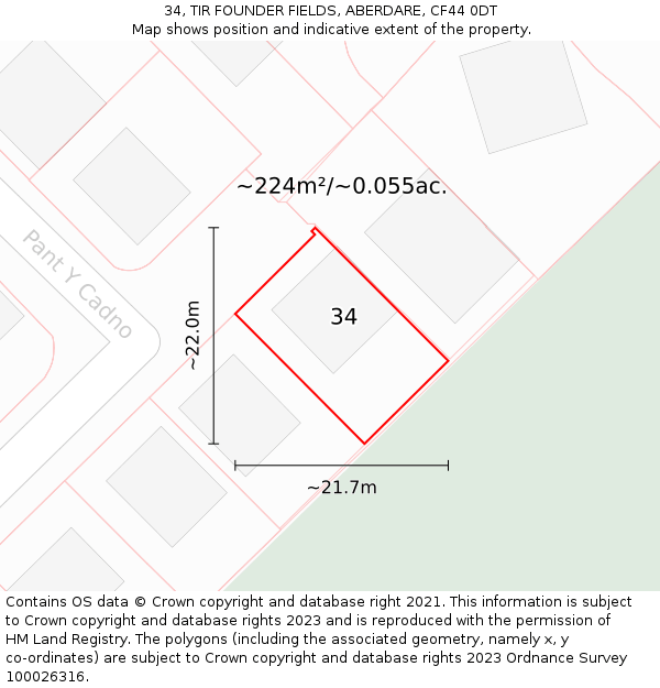 34, TIR FOUNDER FIELDS, ABERDARE, CF44 0DT: Plot and title map