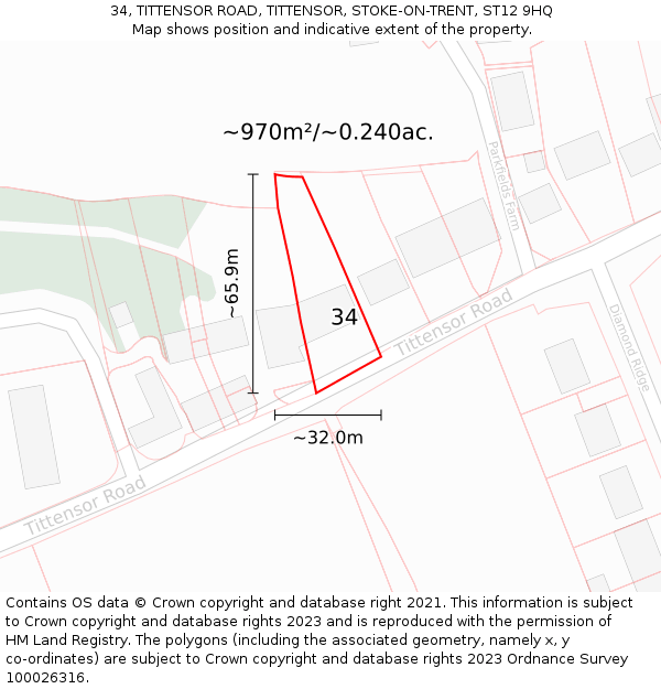 34, TITTENSOR ROAD, TITTENSOR, STOKE-ON-TRENT, ST12 9HQ: Plot and title map