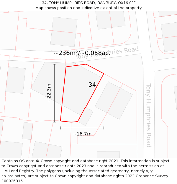 34, TONY HUMPHRIES ROAD, BANBURY, OX16 0FF: Plot and title map
