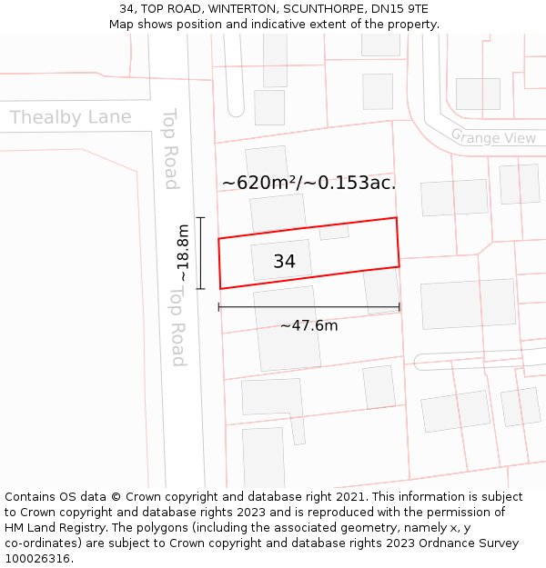 34, TOP ROAD, WINTERTON, SCUNTHORPE, DN15 9TE: Plot and title map