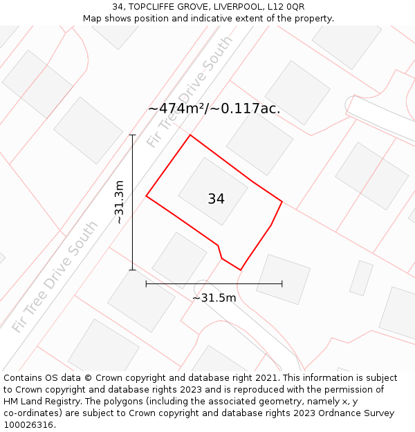 34, TOPCLIFFE GROVE, LIVERPOOL, L12 0QR: Plot and title map