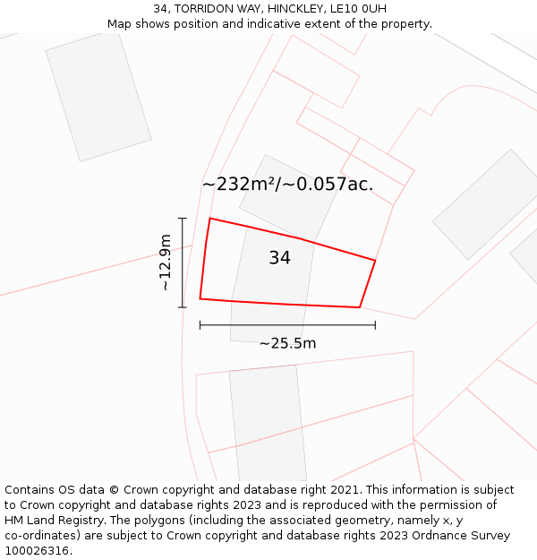 34, TORRIDON WAY, HINCKLEY, LE10 0UH: Plot and title map