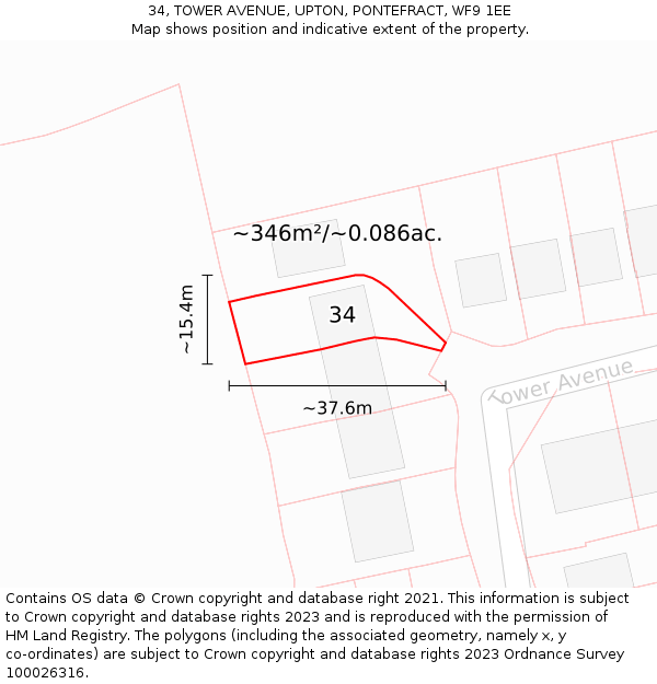 34, TOWER AVENUE, UPTON, PONTEFRACT, WF9 1EE: Plot and title map