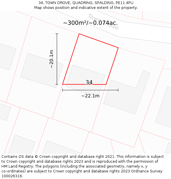 34, TOWN DROVE, QUADRING, SPALDING, PE11 4PU: Plot and title map