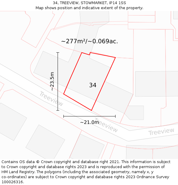 34, TREEVIEW, STOWMARKET, IP14 1SS: Plot and title map