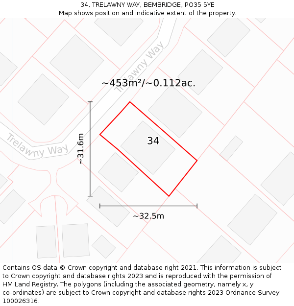 34, TRELAWNY WAY, BEMBRIDGE, PO35 5YE: Plot and title map