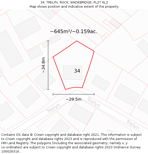 34, TRELYN, ROCK, WADEBRIDGE, PL27 6LZ: Plot and title map