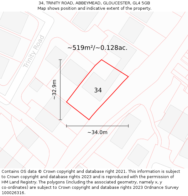 34, TRINITY ROAD, ABBEYMEAD, GLOUCESTER, GL4 5GB: Plot and title map