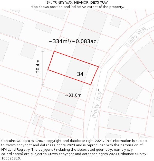 34, TRINITY WAY, HEANOR, DE75 7UW: Plot and title map
