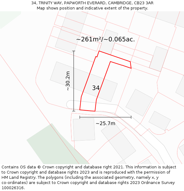 34, TRINITY WAY, PAPWORTH EVERARD, CAMBRIDGE, CB23 3AR: Plot and title map