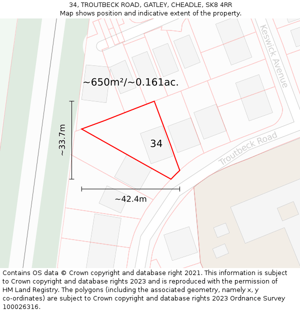 34, TROUTBECK ROAD, GATLEY, CHEADLE, SK8 4RR: Plot and title map