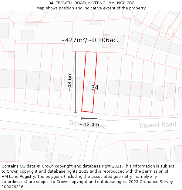 34, TROWELL ROAD, NOTTINGHAM, NG8 2DF: Plot and title map