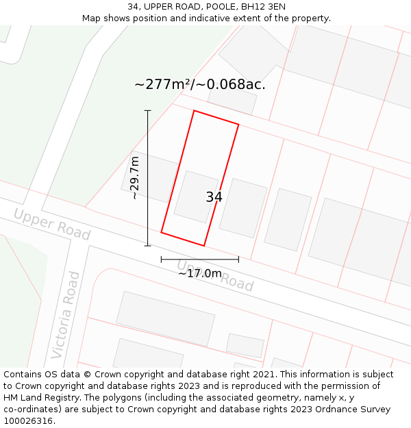 34, UPPER ROAD, POOLE, BH12 3EN: Plot and title map
