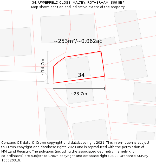 34, UPPERFIELD CLOSE, MALTBY, ROTHERHAM, S66 8BP: Plot and title map