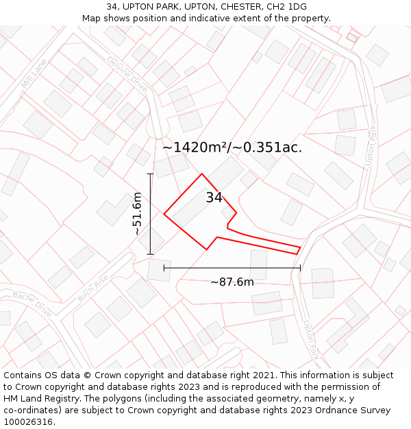 34, UPTON PARK, UPTON, CHESTER, CH2 1DG: Plot and title map