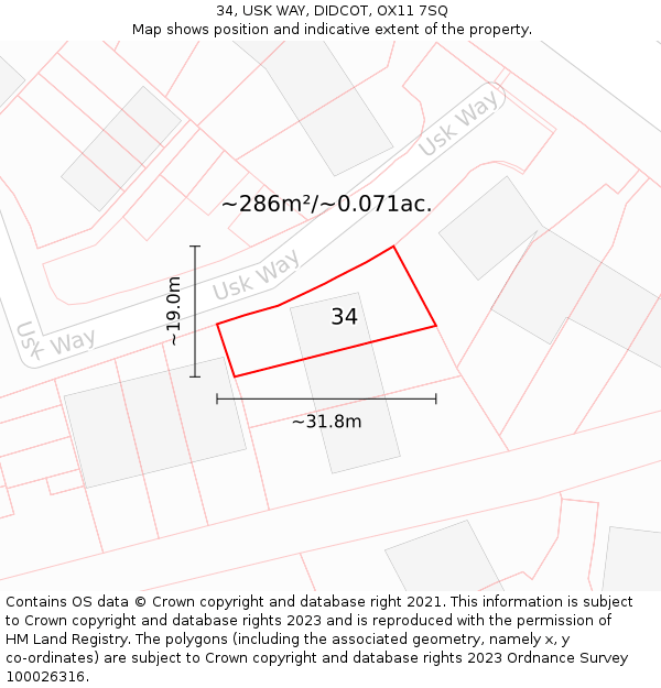 34, USK WAY, DIDCOT, OX11 7SQ: Plot and title map