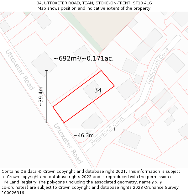 34, UTTOXETER ROAD, TEAN, STOKE-ON-TRENT, ST10 4LG: Plot and title map