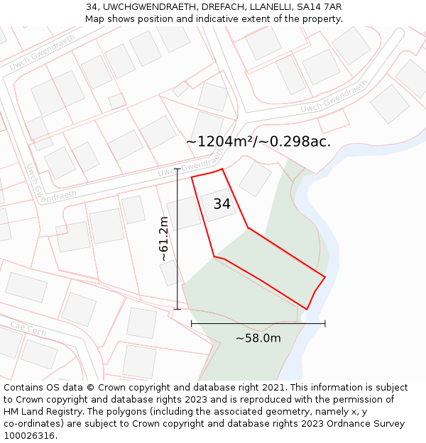 34, UWCHGWENDRAETH, DREFACH, LLANELLI, SA14 7AR: Plot and title map