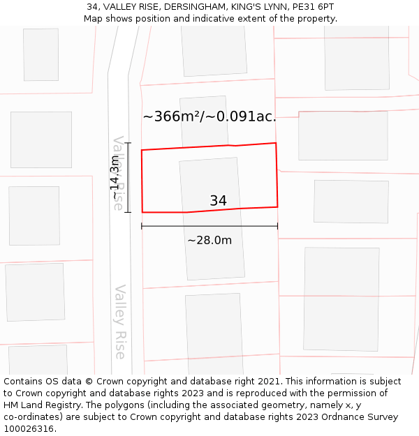 34, VALLEY RISE, DERSINGHAM, KING'S LYNN, PE31 6PT: Plot and title map