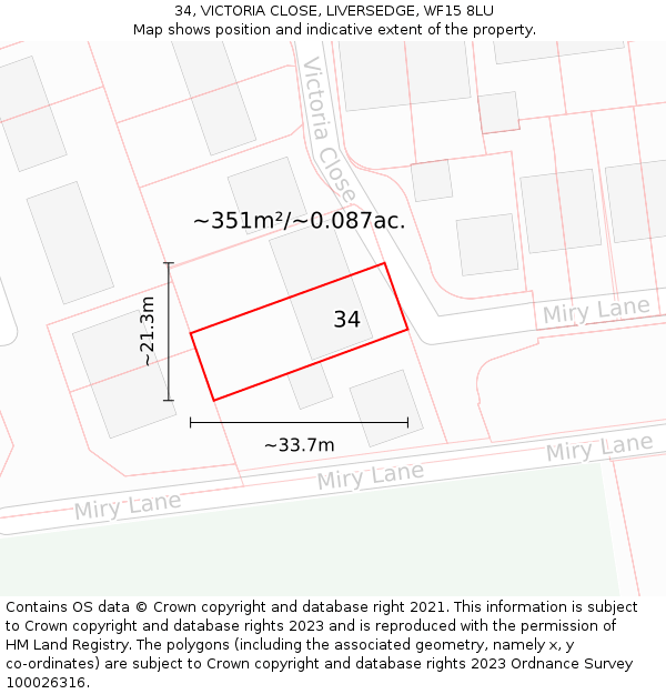 34, VICTORIA CLOSE, LIVERSEDGE, WF15 8LU: Plot and title map