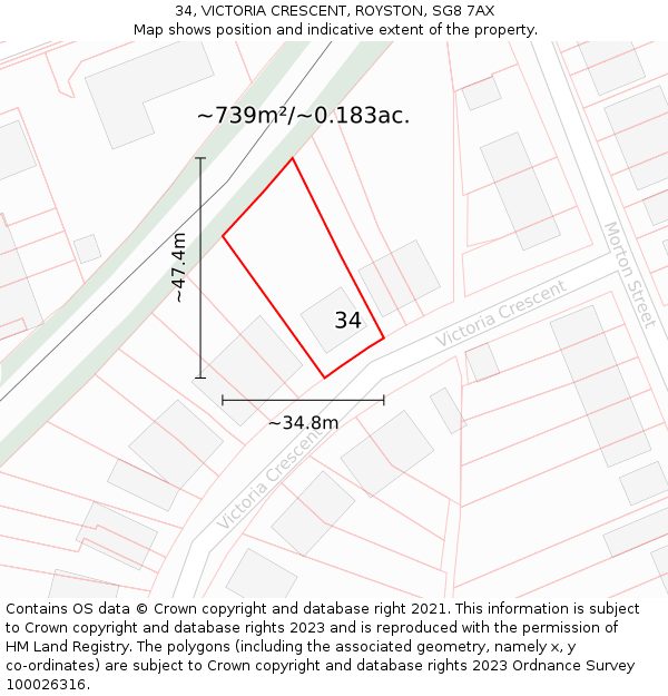 34, VICTORIA CRESCENT, ROYSTON, SG8 7AX: Plot and title map